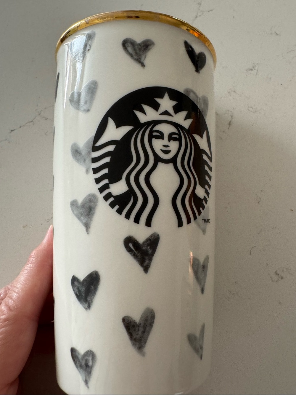 Starbucks RARE 2014 Starbucks Valentine Travel Tumbler Mug, 12 oz., Black Hearts - Picture 1 of 7
